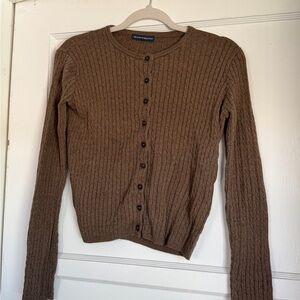 Brandy Melville Brown Ribbed Button-Up Sweater
